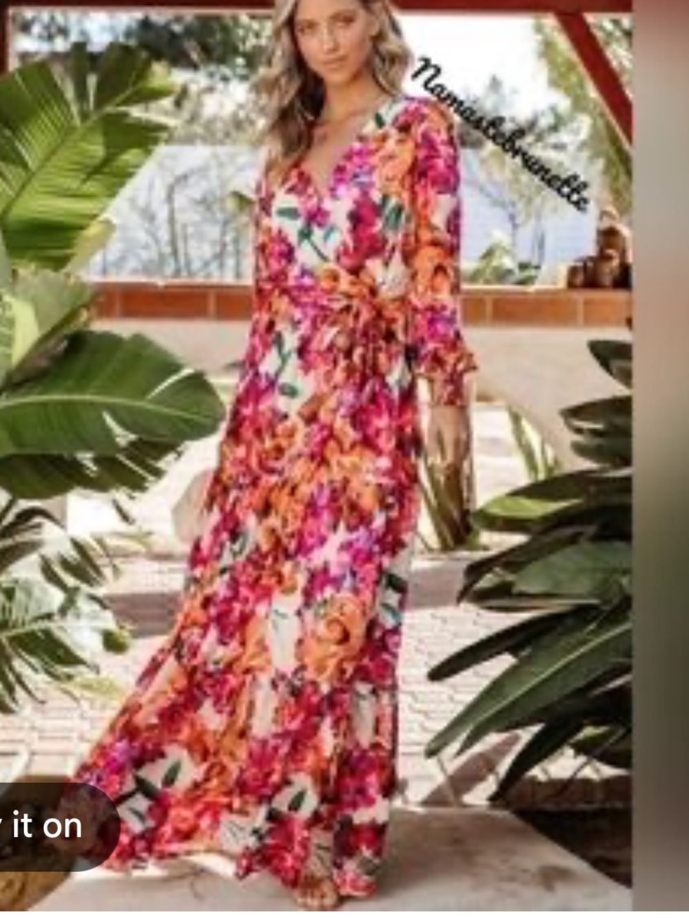 Flying Tomato Floral Wrap Maxi Dress in Pink and Orange